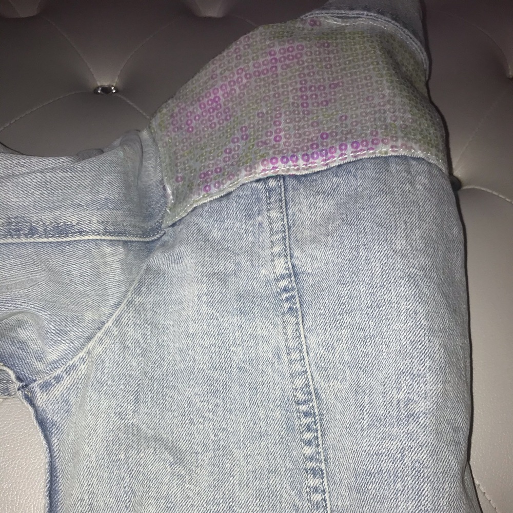 NEW Sunset & Spring Light Denim Wash Sequin Denim Jacket Size Small - Picture 8 of 15